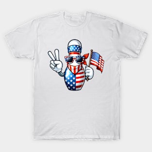 Bowling American USA Flag Sunglasses 4th of July Bowler T-Shirt